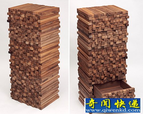 木棍的組合 woodenheap胡桃木櫥柜由六個完全相同的抽屜組成